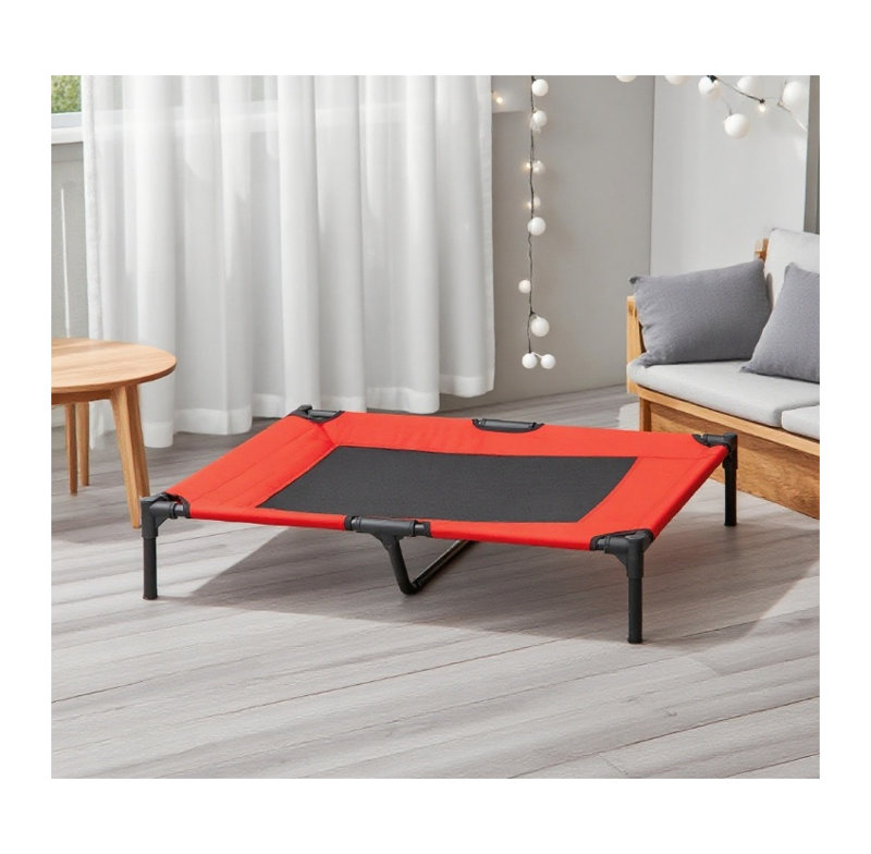Lit surélevé pour chien avec tissu Oxford, caisse de refroidissement pour animaux rouge pour l'intérieur et l'extérieur