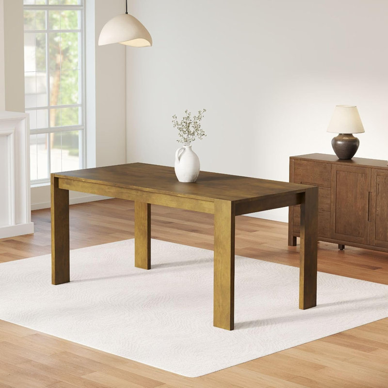 63” Farmhouse Wooden Dining Table With Modern Minimalist Rectangular Top, Brown