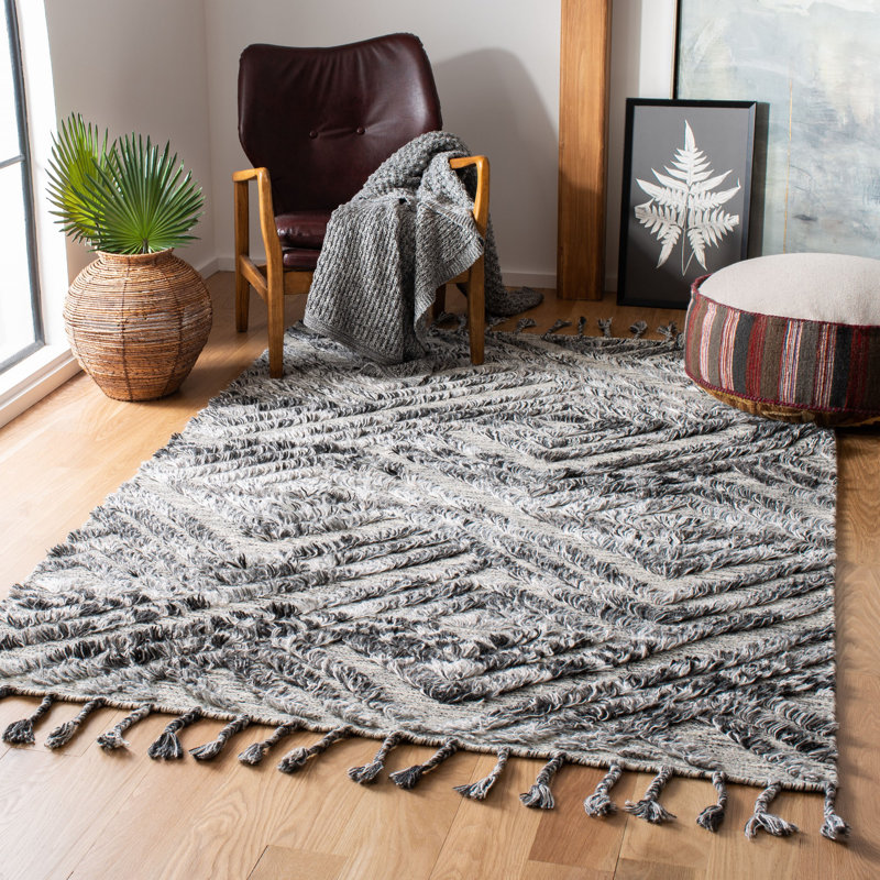 Tapis gris anthracite / gris en laine / viscose Powell, Rectangle 8 pi x 10 pi