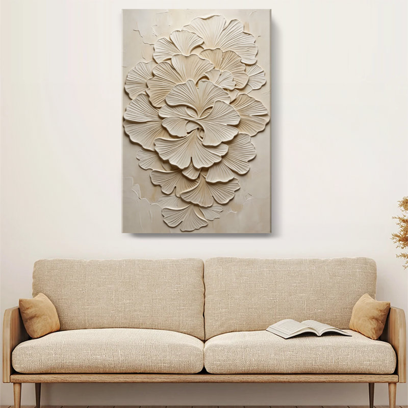 Layered Ginkgo Leaf Botanical Design - Botanical Wall Art Print on Gallery Wrapped Canvas, 36" H x 24" W, Ready to Hang for Living Room