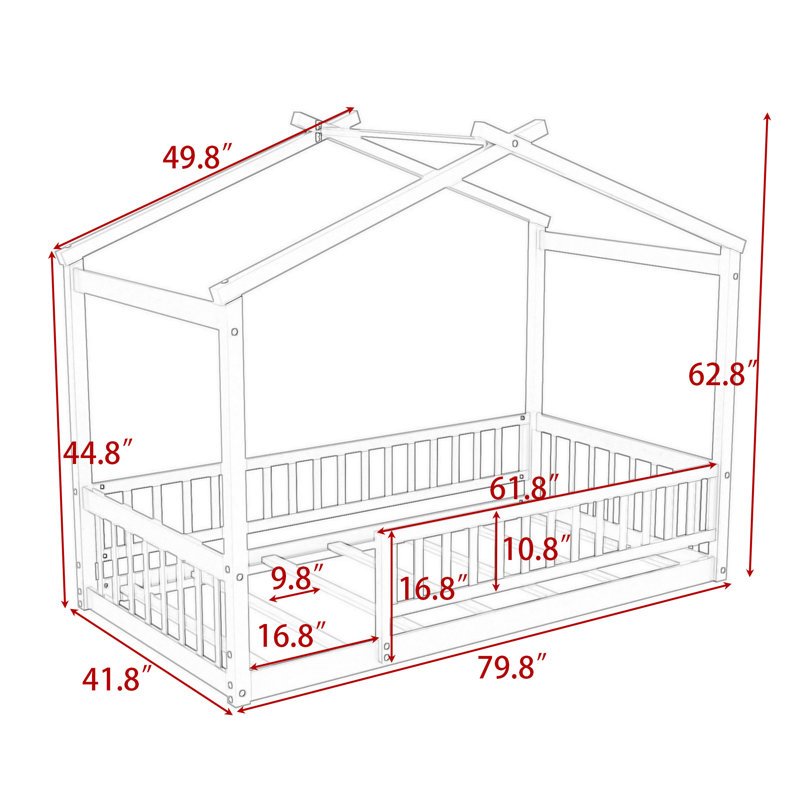 Structure de lit en bois avec clôture et lattes Dorset, Simple, Gris