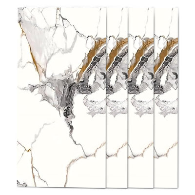 Falkirk Irvine II 23.6" x 47.2" UV Marble Faux Marble Glossy Wall Paneling in White Black Brown (4-pack)