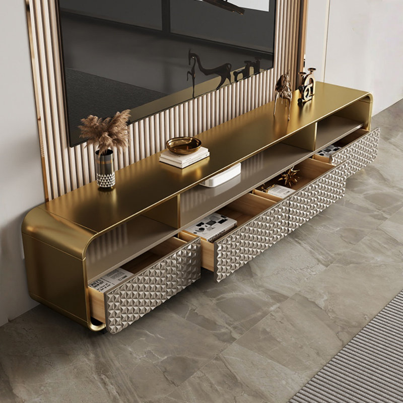 Meuble télé créatif et simple, Champagne, H 21,65 po x L 86,61 po x l 15,75 po