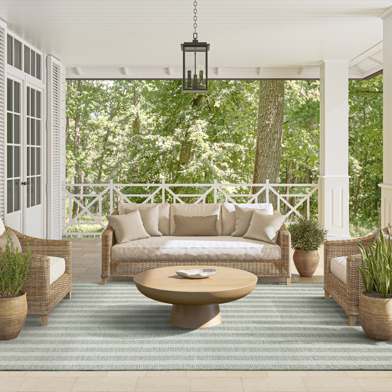 Abani OCE110B Striped Green Cream Indoor/Outdoor Area Rug, Rectangle 4' x 6'