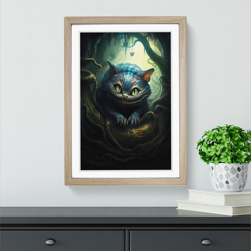 Cheshire Cat Symbolism - Framed Print, Oak Framed, 46cm H x 34cm W x 2cm D