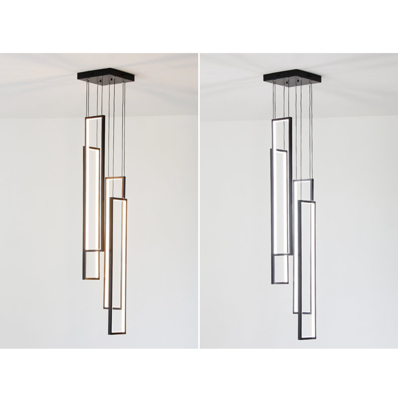 Modern Square Black Aluminum LED Chandelier with Dimmable Remote Control