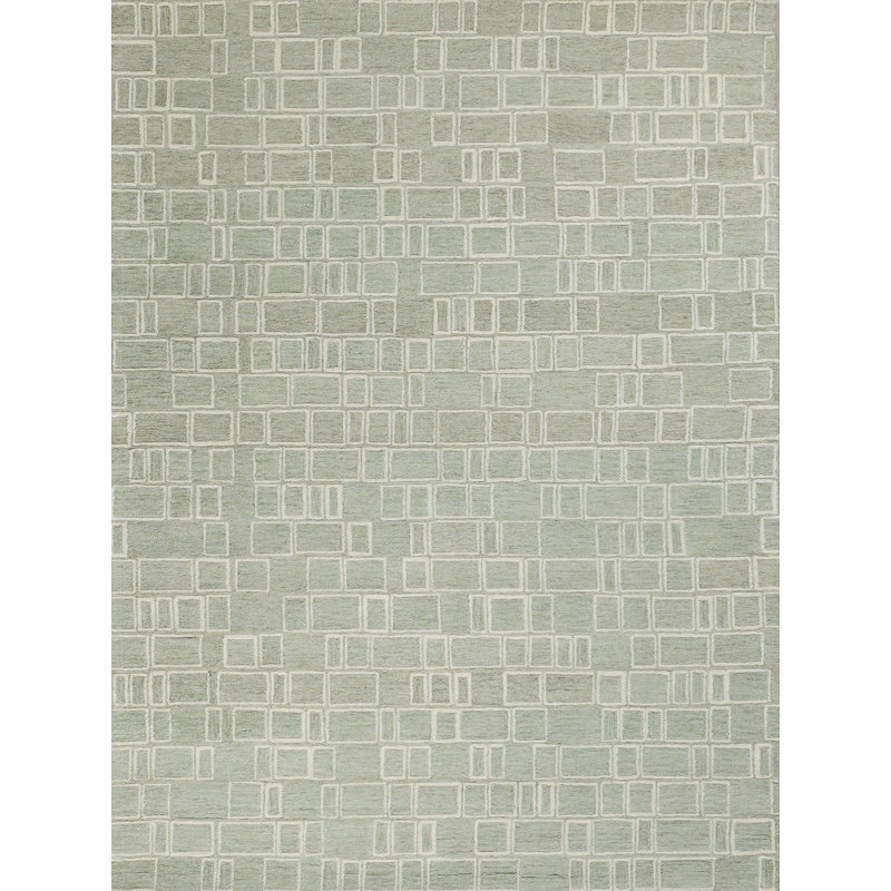 Soho Hand Tufted Wool Abstract Area Rug, Rectangle 9' x 12', Sage/Ivory