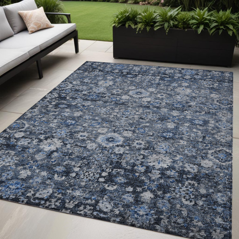 Tapis d'intérieur lavable extérieur bleu marine et bleu ciel 5 pi x 8 pi