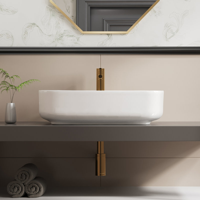 Lavabo vasque de salle de bain rectangulaire avec drain escamotable 19,7 po x 15,2 po x 5,4 po ELLAI, Blanc
