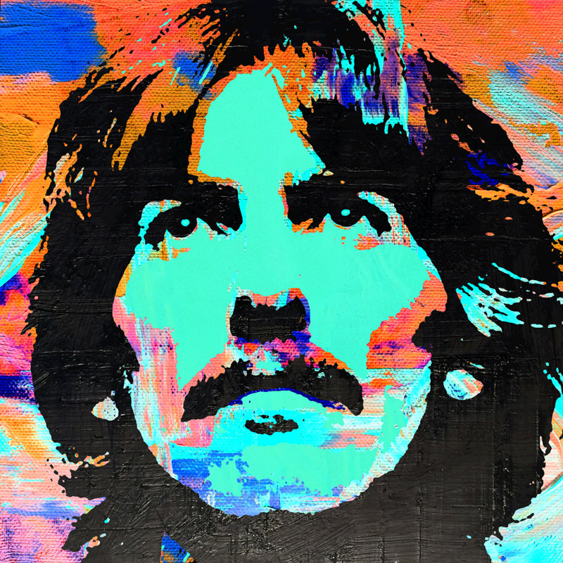 «George Harrison» par Stephen Chambers, peinture sur toile tendue, H 26 po x l 26 po x P 1,5 po