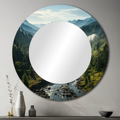 USA Great Smoky Mountains Landscape III - Usa Large Wall Mirror, Traditional Round Decorative Mirror, Printed Metal Art