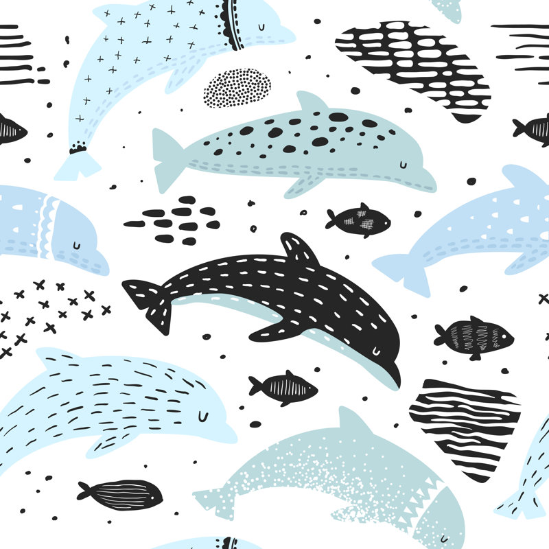 Dolphins in Childish Style 1 Piece Wrapped Canvas Wall Art, 122cm H x 122cm W x 3.8cm D