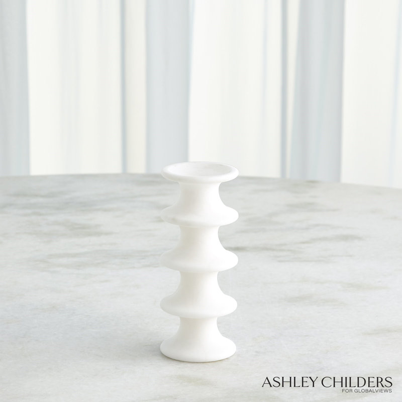 Ridge Alabaster Candlestick-Lg, 7.25" H x 3" W x 3" D, White