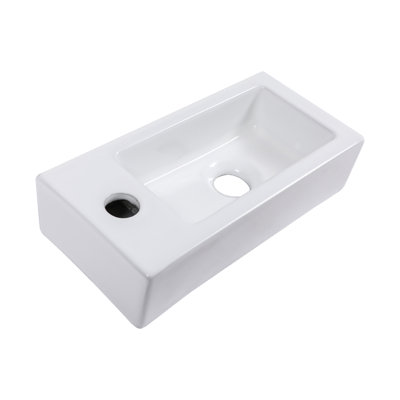 Lavabo de salle de bain mural rectangulaire en céramique avec trou de robinet simple