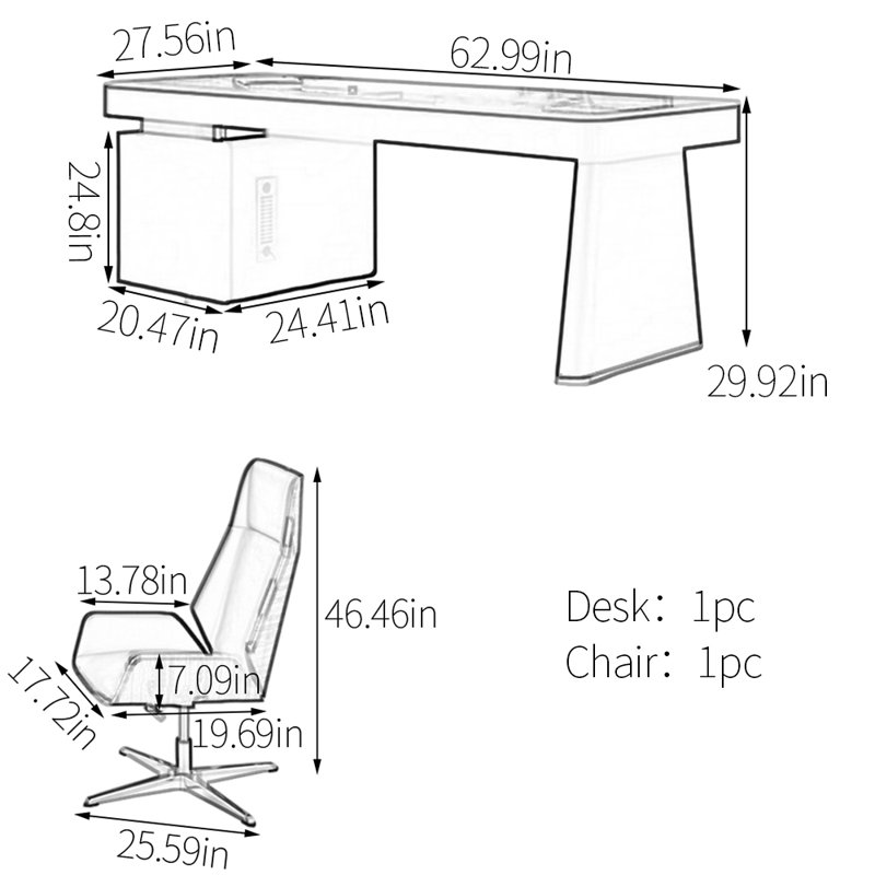 Bureau de table en pierre frittée, H 29,53 po x l 62,99 po x P 27,56 po