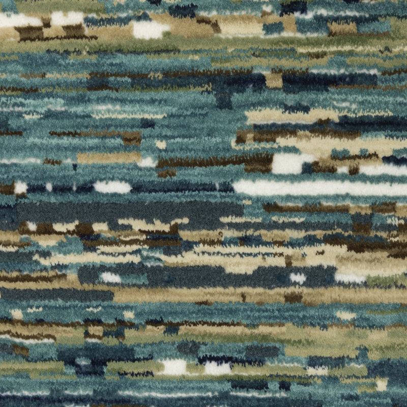 Tapis rayé délavé rayé bleu / multicolore Rayan, Tapis de couloir 2 pi 3 po x 7 pi 6 po