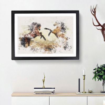 Two Wild Stallion Horses 1 Piece Single Picture Frame Wall Art on MDF