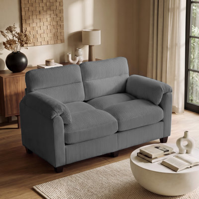 Canapé deux places en velours côtelé de 142 cm (55,9 po), canapé rembourré avec accoudoirs arrondis, canapé profond et confortable pour petits espaces, salon et chambre à coucher