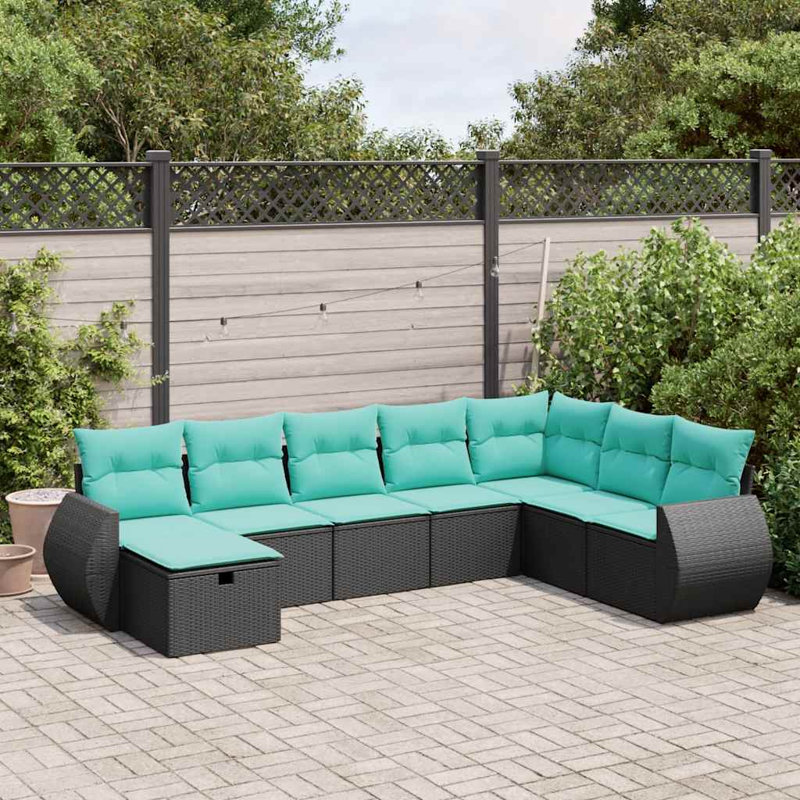  8 Piece Patio Sofa Set With Cushions Black Poly Rattan
