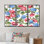 Rose rose et hortensia bleu avec feuilles sur fond blanc - reproduction de cadre flottant sur toile 3 pièces