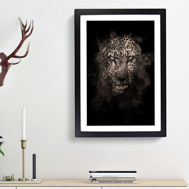Leopard in the Dark in Abstract - Picture Frame Graphic Art Print, 65cm H x 48cm W x 2cm D, Black Framed