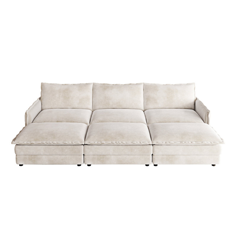 Upholstered Sofa Couch With Ottomans, Beige
