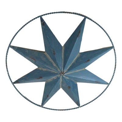 Grande décoration murale en forme d'étoile à 8 pointes en métal bleu rustique rétro 18 po