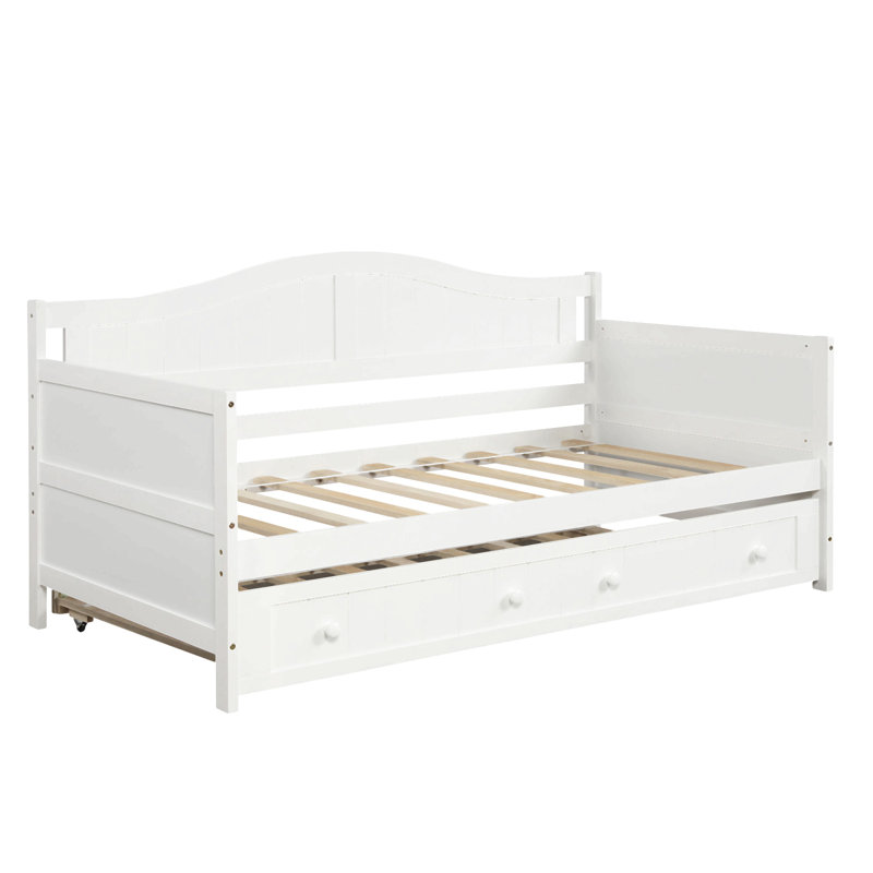 Lit de jour simple en bois avec lit gigogne, canapé-lit pour le salon de la chambre à coucher, Blanc