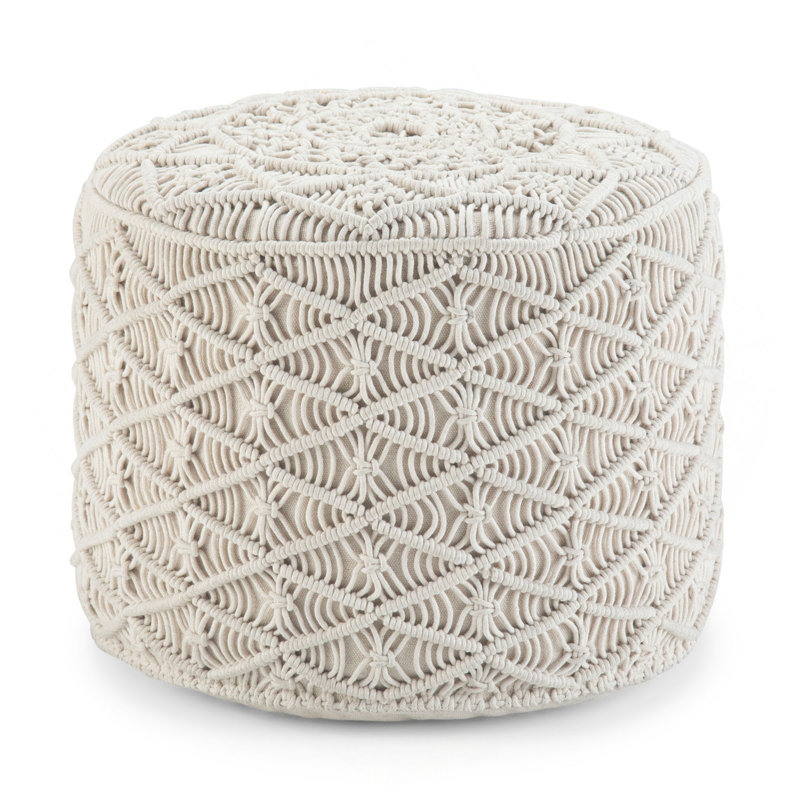 Pouf rond 18 po en macramé de coton naturel tissé à la main