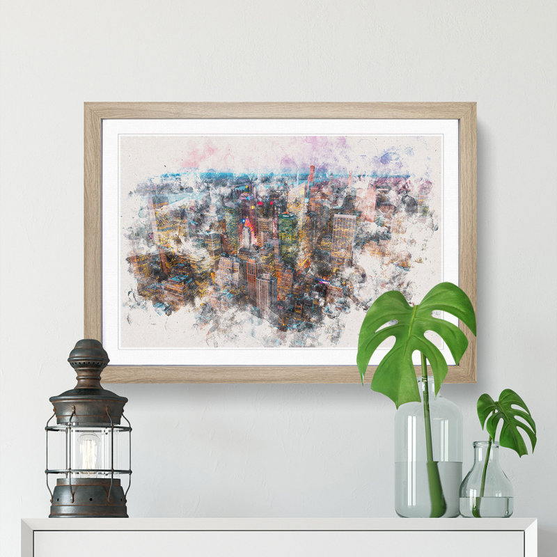 New York View - Framed Print, 24cm H x 33cm W x 2cm D, Oak Framed