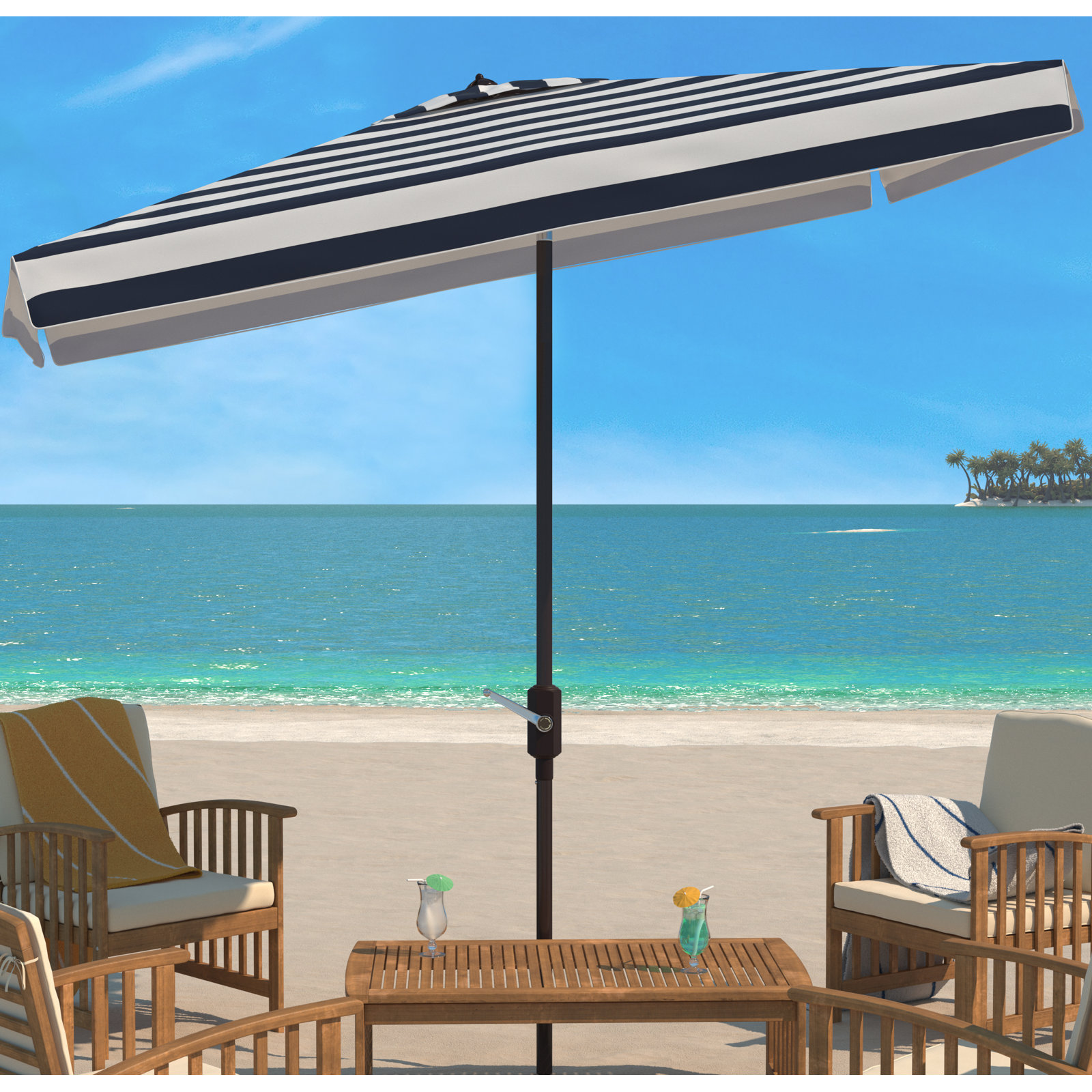 Trainor 9.8' Beach Umbrella, Navy / White