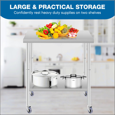 Durable Stainless Steel Commercial Work Table With Under Shelf For Restaurant And Home Kitchens