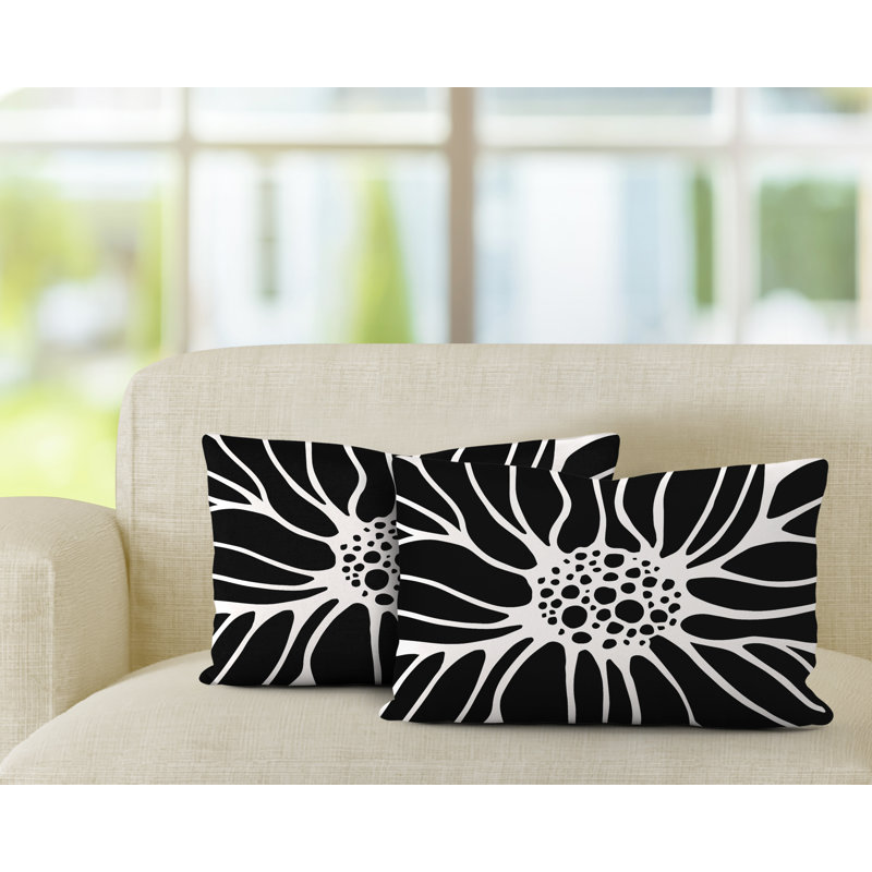 Polyester / Mélange de polyester Housse de coussin rectangulaire intérieure / extérieure lombaire et insert, Noir