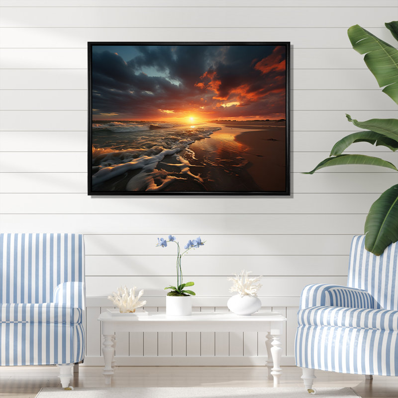 Photo de plage Sables d'or XXV - reproduction sur toile, H 34 po x l 44 po x P 1,5 po, Cadre flottant noir