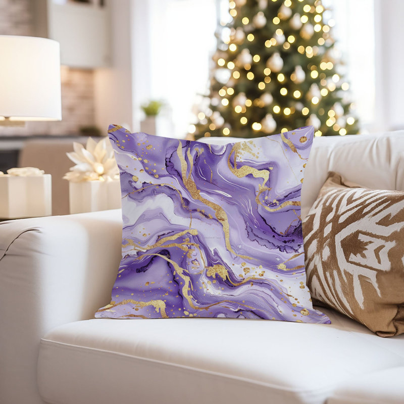 Abstract Purple & Gold Marble Geode I Modern, 16"H x 16"W