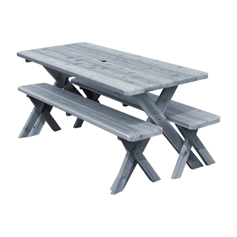 Table de pique-nique rectangulaire Guertin, Teinture grise, L 94 po x l 27 po x H 30 po