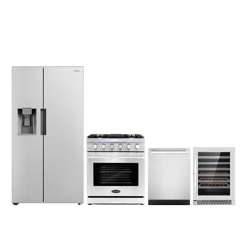 Ensemble de cuisine 4 pièces avec réfrigérateur côte à côte et cuisinière mixte autoportante 29,8 po