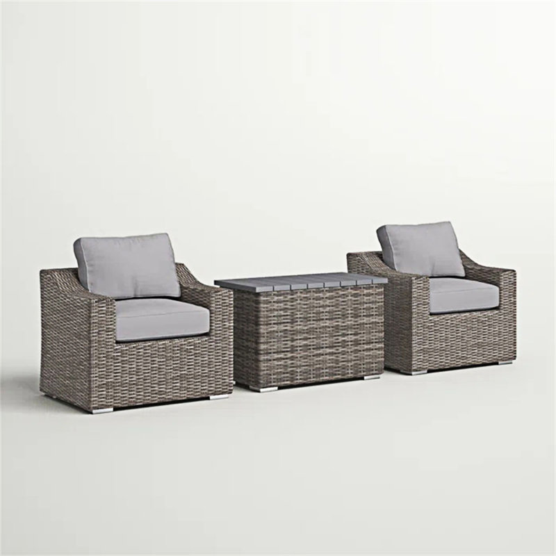 Ensemble de conversation en osier rotin pour 2 personnes avec coussins moelleux