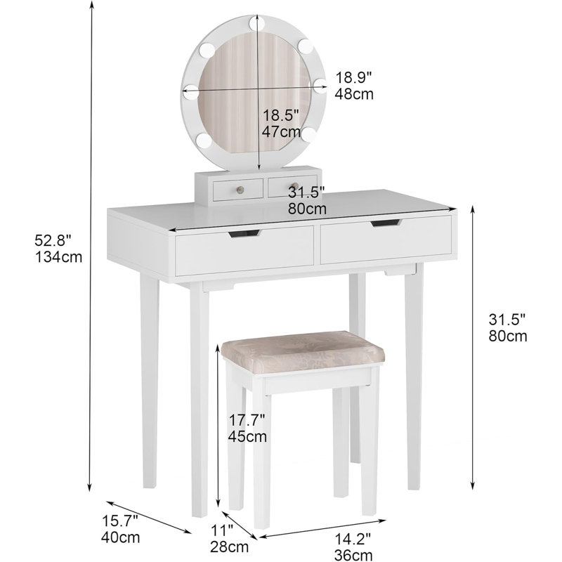 Vanity Desk With Touch Lighted Mirror