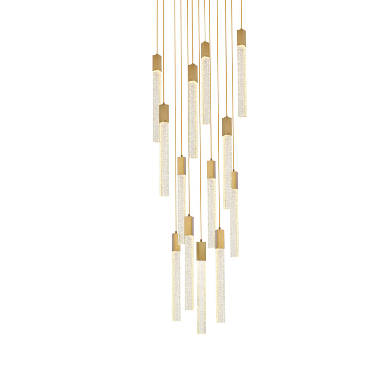 Luminaire suspendu rectangulaire à 13 lumières Aliha, Or satiné
