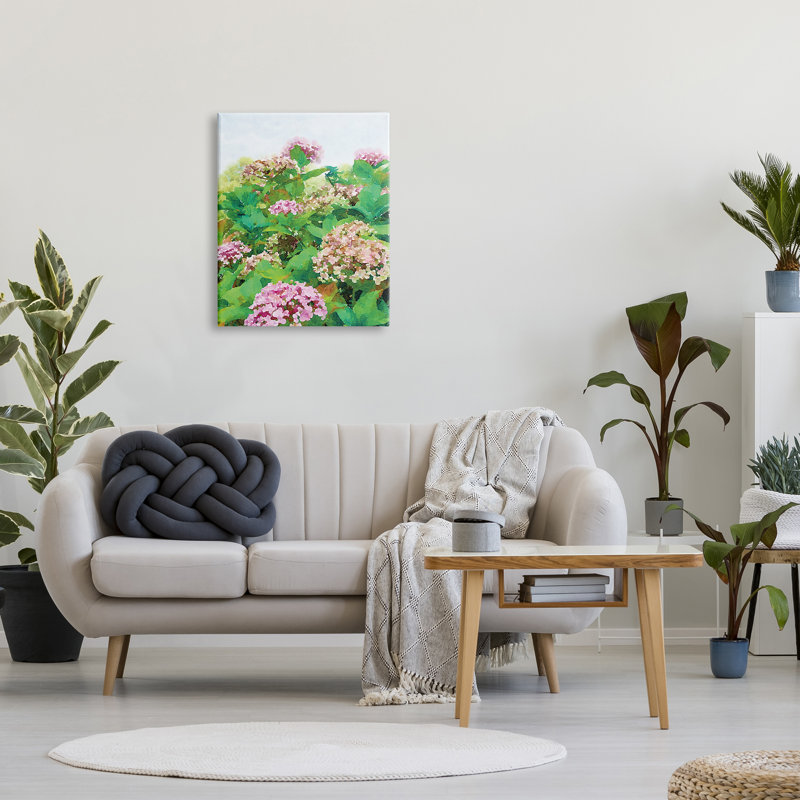Buisson de géranium rose dans un champ de ciel clair - peinture, Toile tendue, H 30 po x l 24 po x l 1,5 po