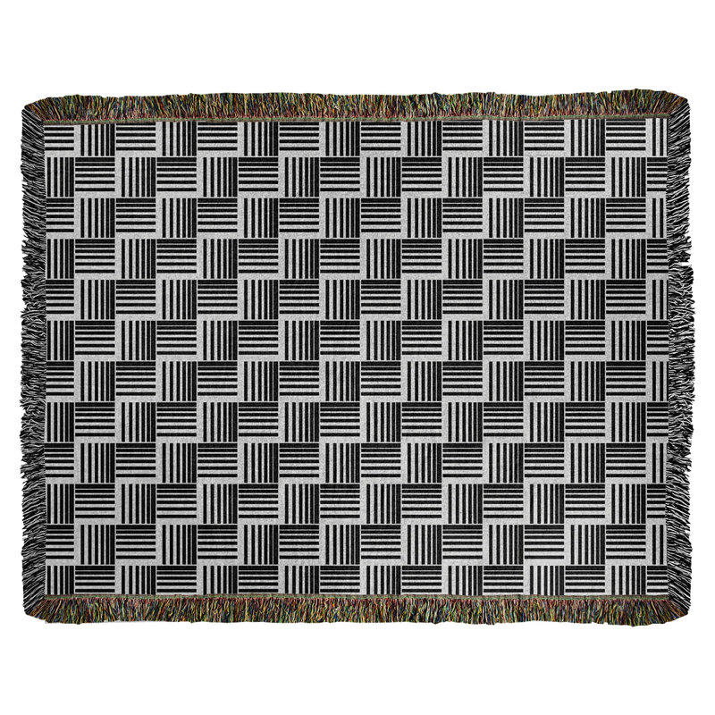 Couverture en coton tissé à rayures classique Basketwoven, L 37 po x L 52 po, Noir