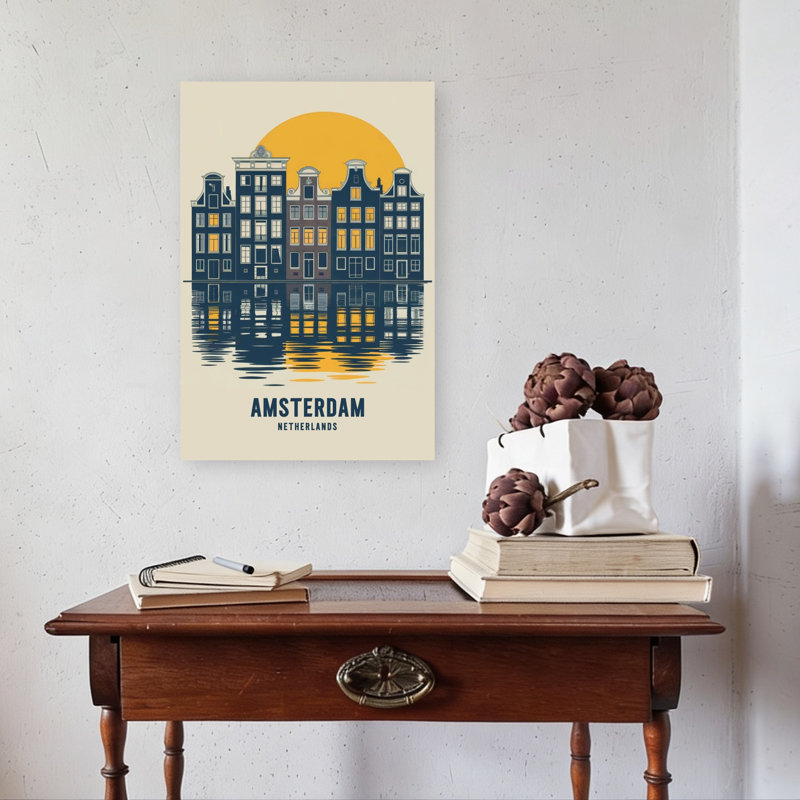Affiche murale représentant l'architecture abstraite traditionnelle du canal d'Amsterdam, H 24 po x l 16 po