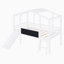Lit mezzanine de style maison avec échelle, glissoire, tableau noir et bandes lumineuses sur le toit-129345153