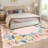 Pink Floral Rug 8x10 Washable Rug Scalloped Botanical Rug Living Room Rug Bedroom Rug with Non Slip Backing, Soft Thin Rug, Low Pile Foldable Rug, Aesthetic Printed Rug-514607123-514607112