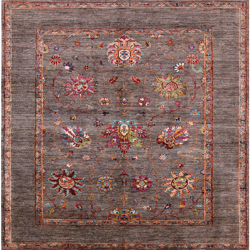 Tapis brun à motif oriental, Carré 7 pi
