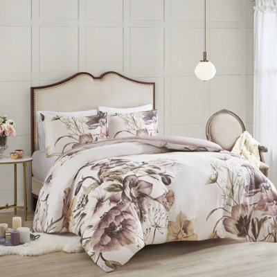 Housse de couette en coton à motif floral très doux, avec boutons et coin cravate 3 pièces, très grande chambre à coucher