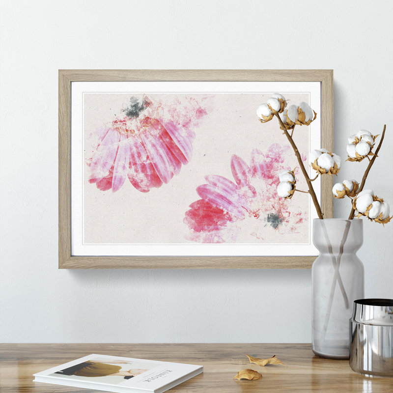 Two Spring Flowers In Pink - Single Picture Frame Print on MDF, 62cm H x 87cm W x 2cm D, Oak