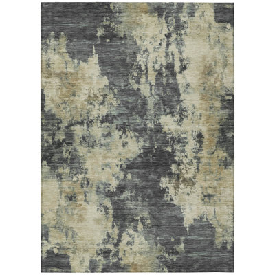 Tapis extérieur lavable abstrait gris et beige 10 pi x 14 pi