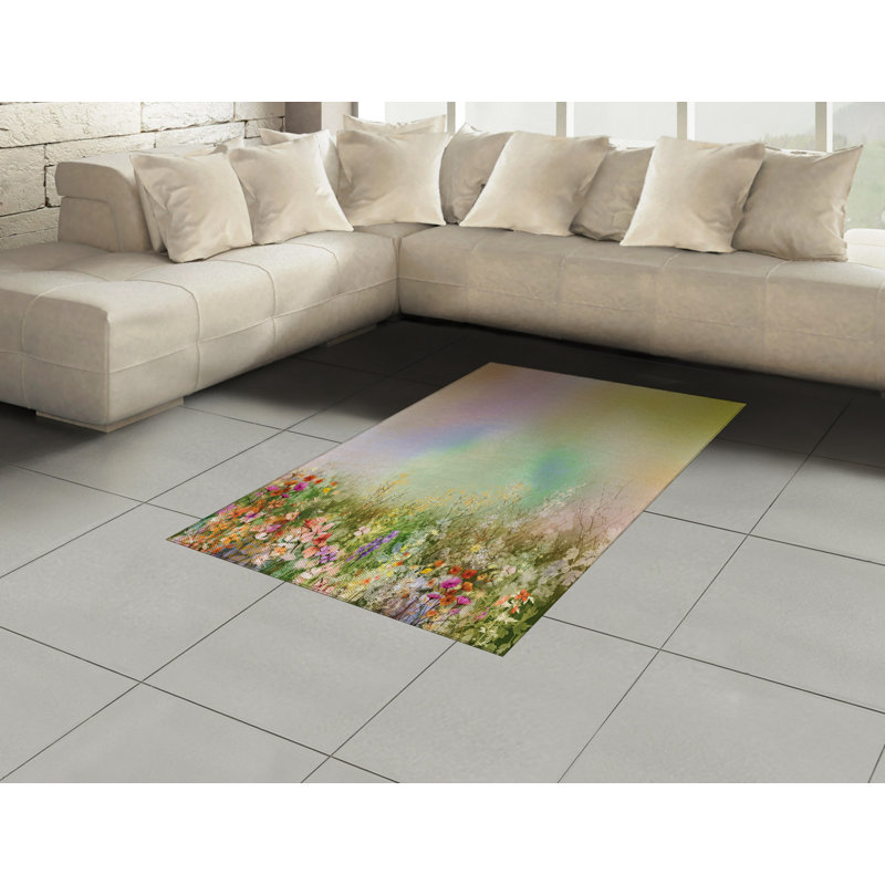 Floral High Density Long Fiber Poly Threads Decorative Area Rug Carpet, Rectangle 4' x 5'8"